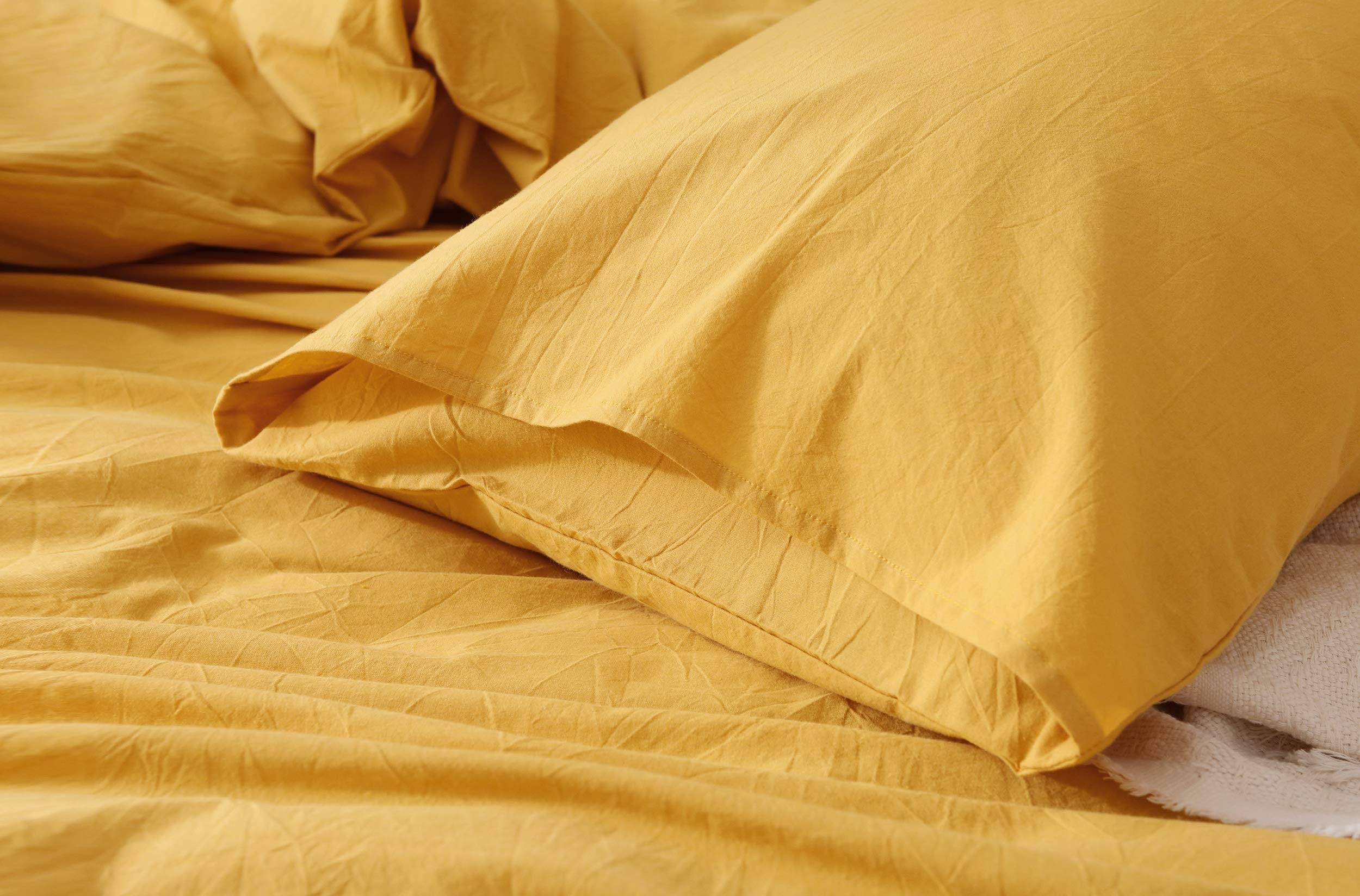 F.Y.Dreams 100% Washed Cotton Duvet Cover For Weighted Blanket 48X72 Inches With 8 Ties, Zipper On Long Side/Yellow/Just Duvet C