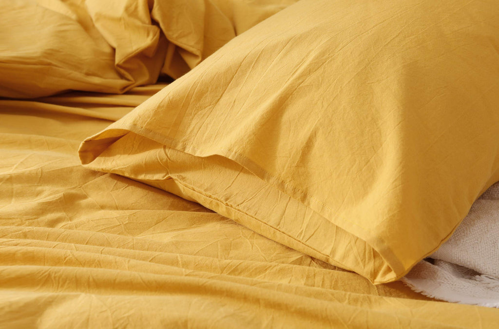 F.Y.Dreams 100% Washed Cotton Duvet Cover For Weighted Blanket 60X80 Inches With 8 Ties, Zipper On Long Side/Yellow/Just Duvet C