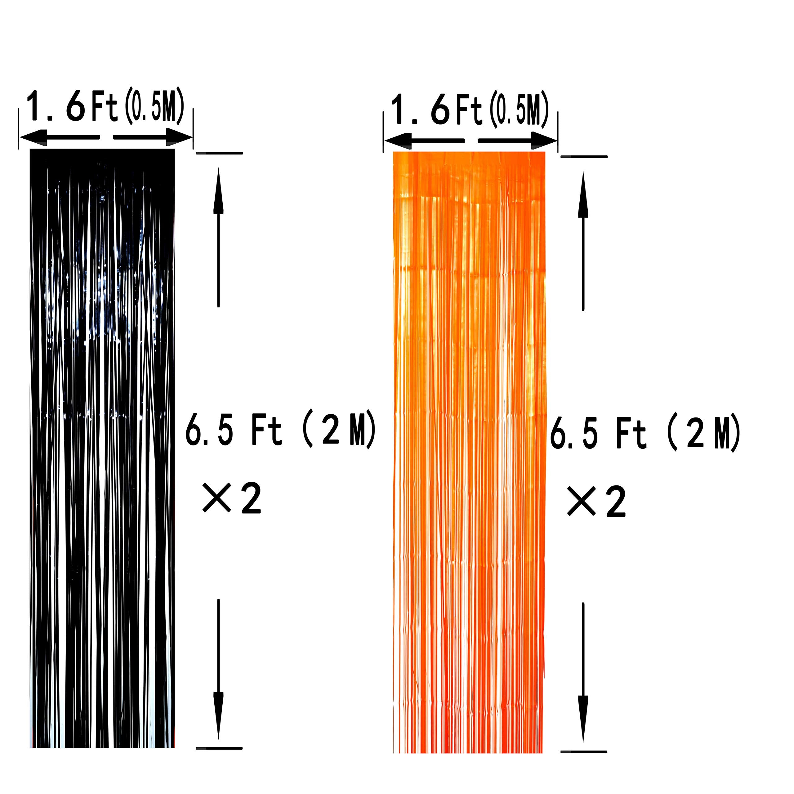 Black Orange Party Tinsel Foil Fringe Curtains - Halloween Construction 1St Birthday Baby Shower Graduation Wedding Party Stream