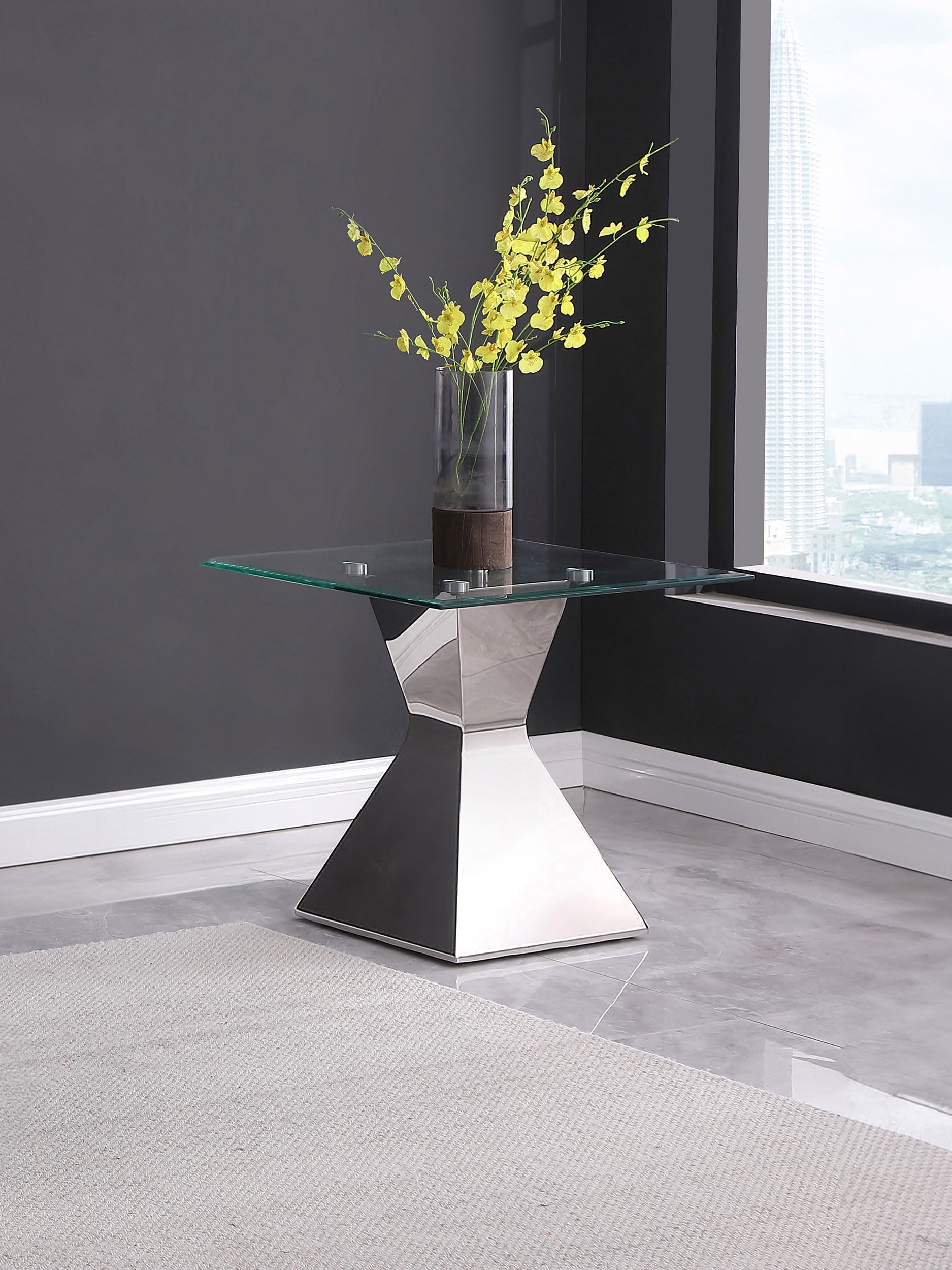 Coaster Home Furnishings Jenny Glass Top Stainless Steel Side End Table Chrome