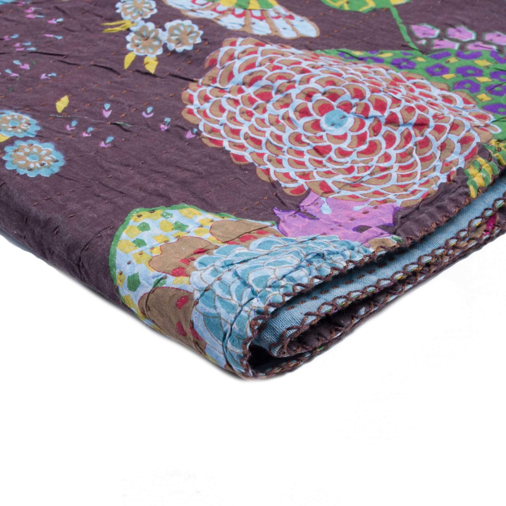 HomeRoots 332338 Kantha Embroidered 50' x 70' Cotton Throw Blanket for Bed, Couch and Sofa - Multicolor