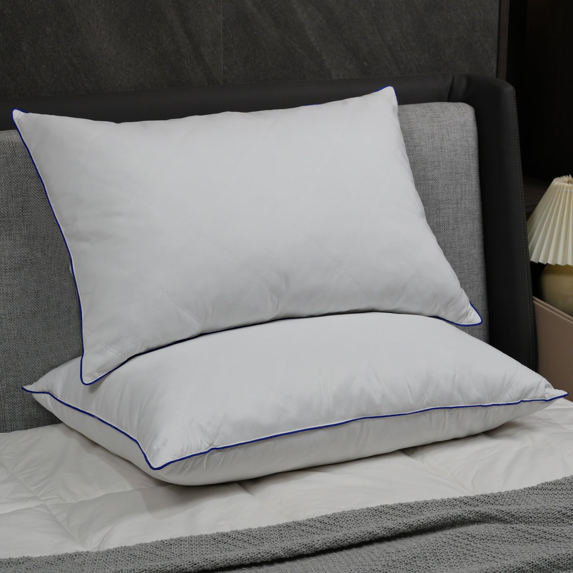 Puredown Pillows Standard Size Set Of 2, Soft Polyester Fabric Bed Pillow For Sleeping, Goose Feather Down Pillows, Hotel Bed Pi