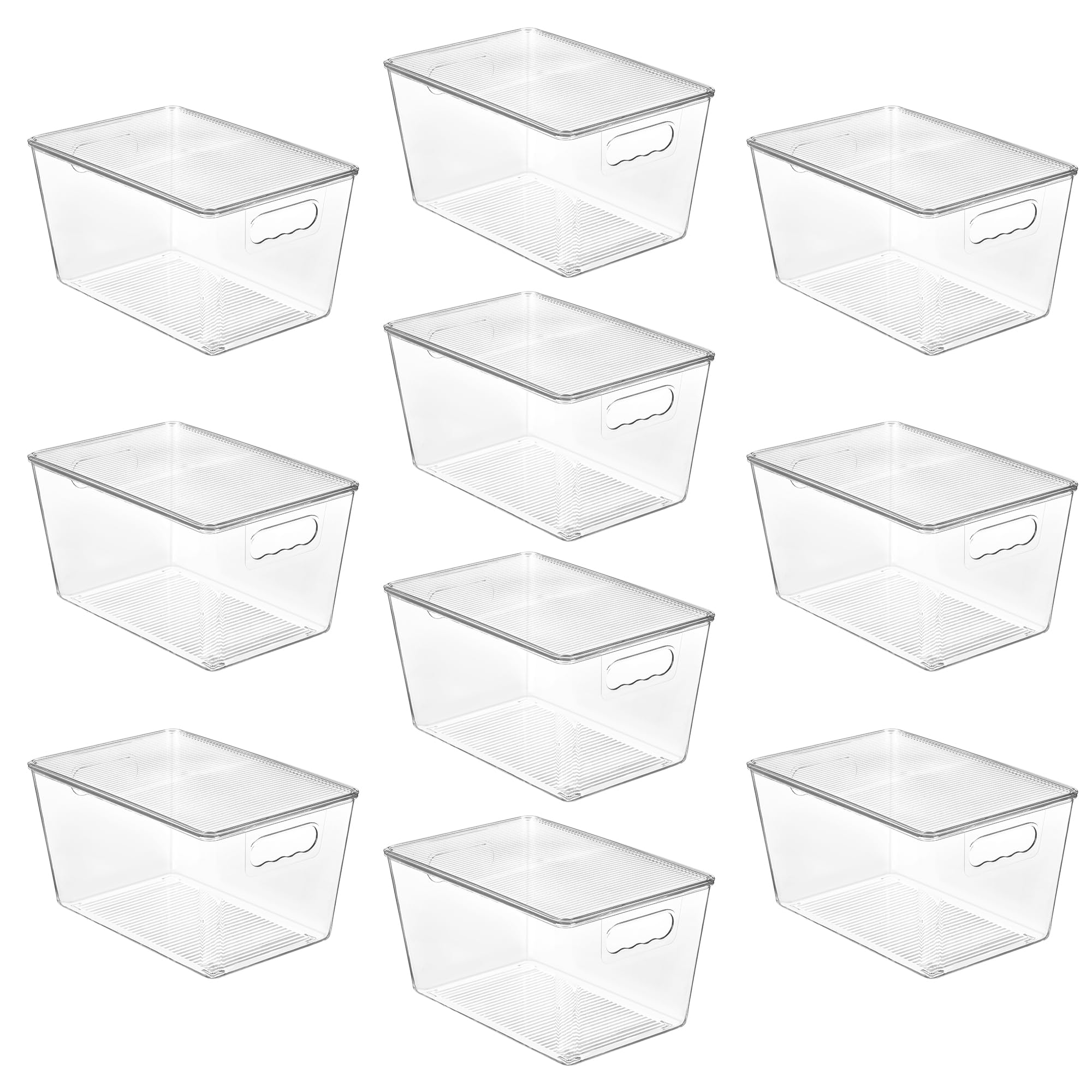Vtopmart 10 Pack Clear Stackable Storage Bins With Lids, Large Plastic Containers With Handle For Pantry Organizer And Storage,P