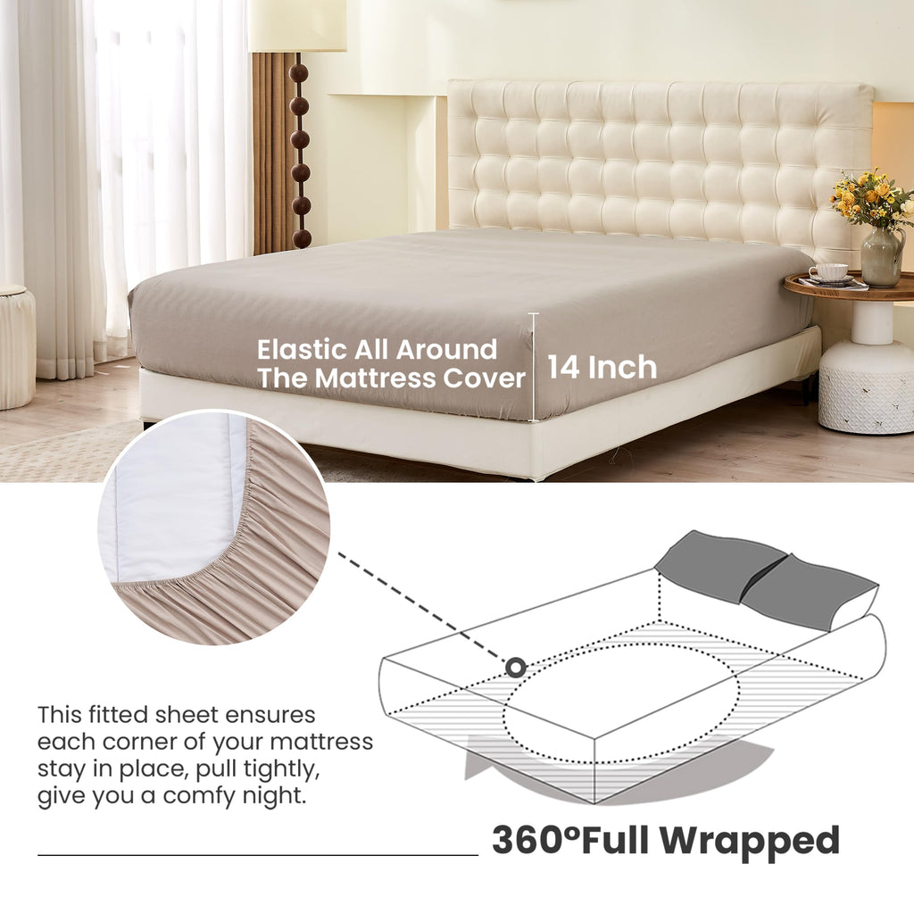Simple&Opulence Belgian Linen Sheet Set Solid Color - 3 Pieces (1 Flat Sheet & 1 Fitted Sheet & 1 Pillowcase) Natural Flax Cotton Blend Soft Bedding Breathable Farmhouse - Khaki, Twin Size