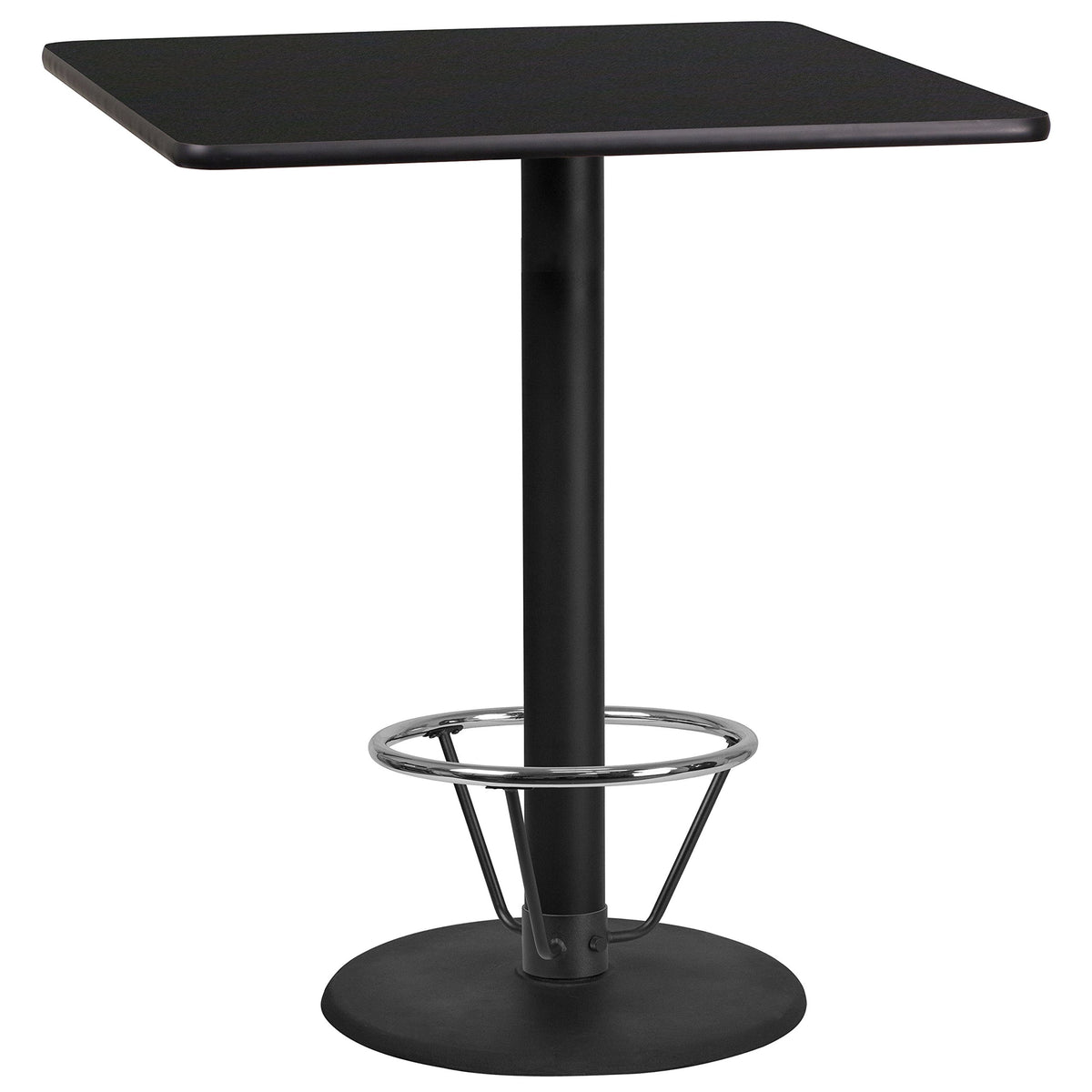 Flash Furniture Stiles 36'' Square Black Laminate Table Top with 24'' Round Bar Height Table Base and Foot Ring