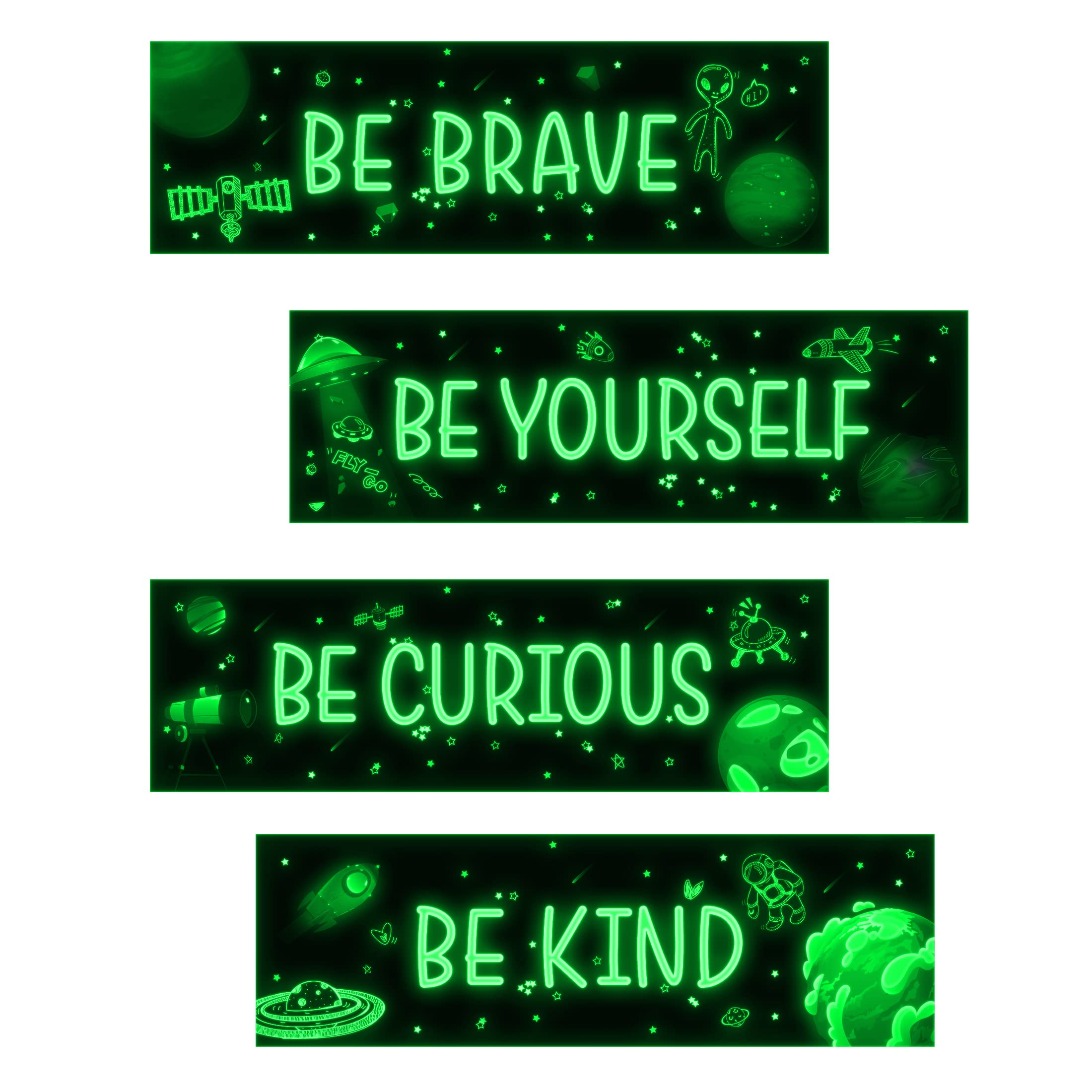Glow in The Dark Stars Boys Room Wall Decor, Planet Space Motivational Wall Art Inspirational Sticker, Peel and Stick Wall Decal