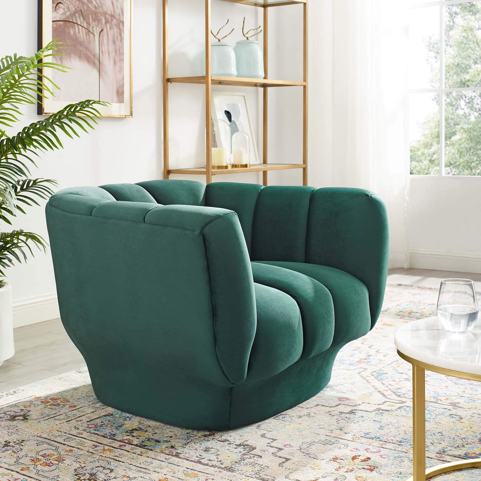 Modway Entertain Vertical Channel Tufted Performance Velvet Accent Lounge Armchair In Green