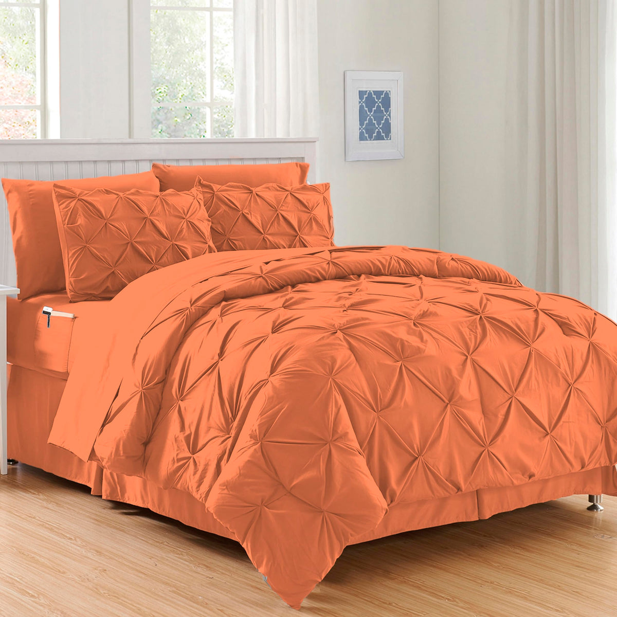 Elegant Comfort Luxury Softest, Coziest 8-Piece Bed-In-A-Bag Comforter Set - Silky Soft Complete Set Includes Bed Sheet Set With Double Sided Storage Pockets, Full/Queen, Coral
