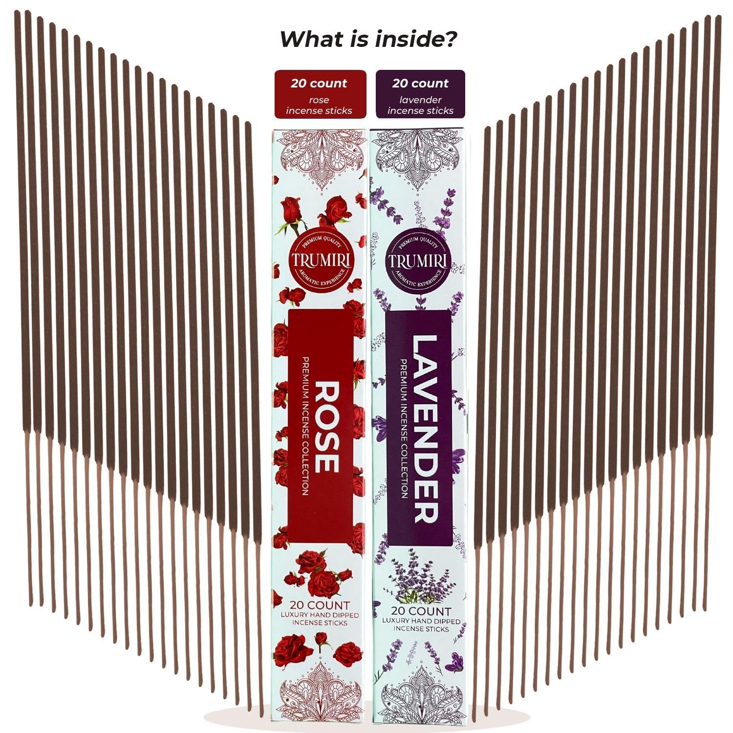 Trumiri Incense Sticks - Combo Pack Of 40 Insence-Sticks - 20 Rose + 20 Lavender - Insenses - Insents - Incents - Inscense - Inc