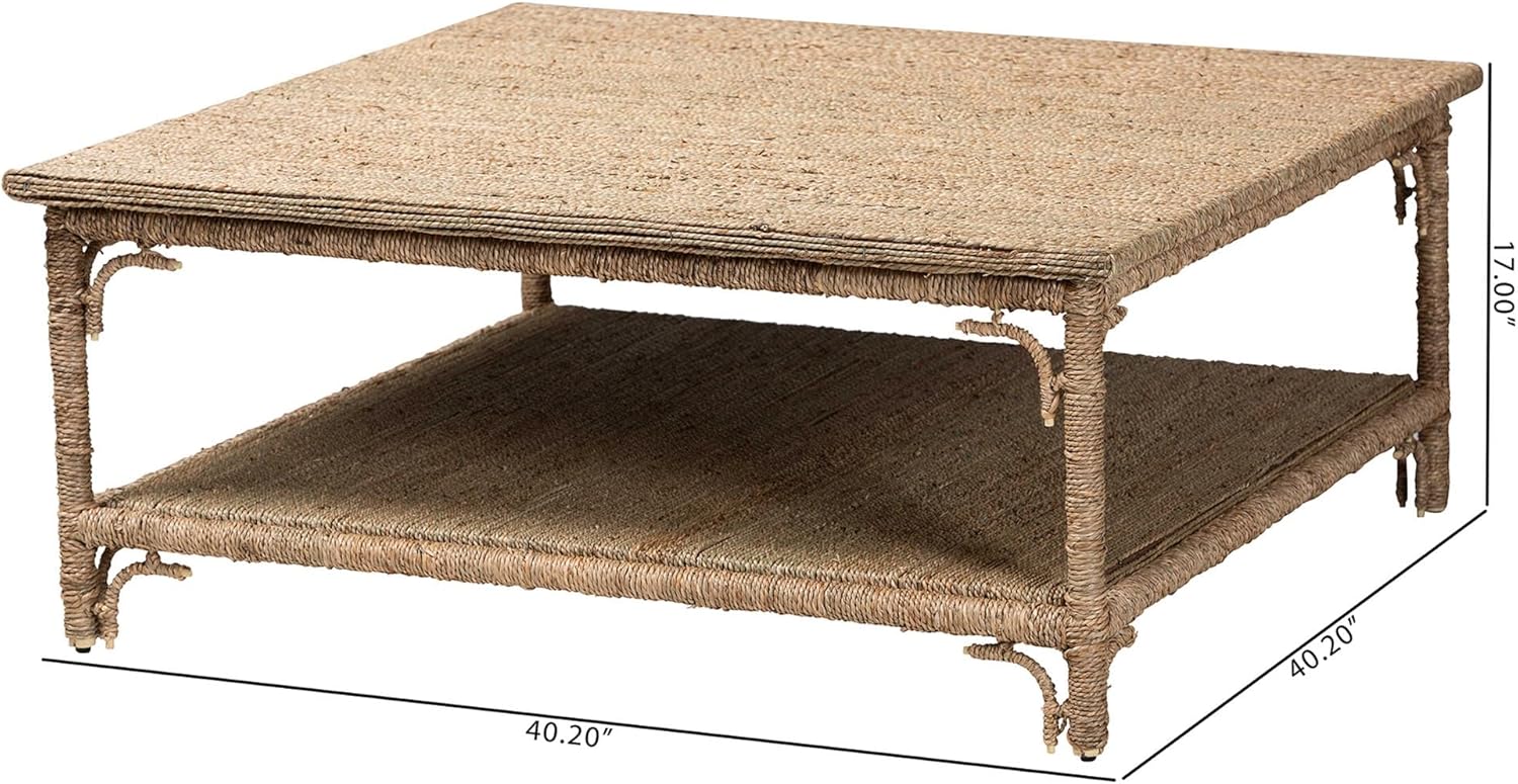 Kalimantan Bohemian Light Honey Rattan And Mahogany Wood Square Coffee Table -Like New