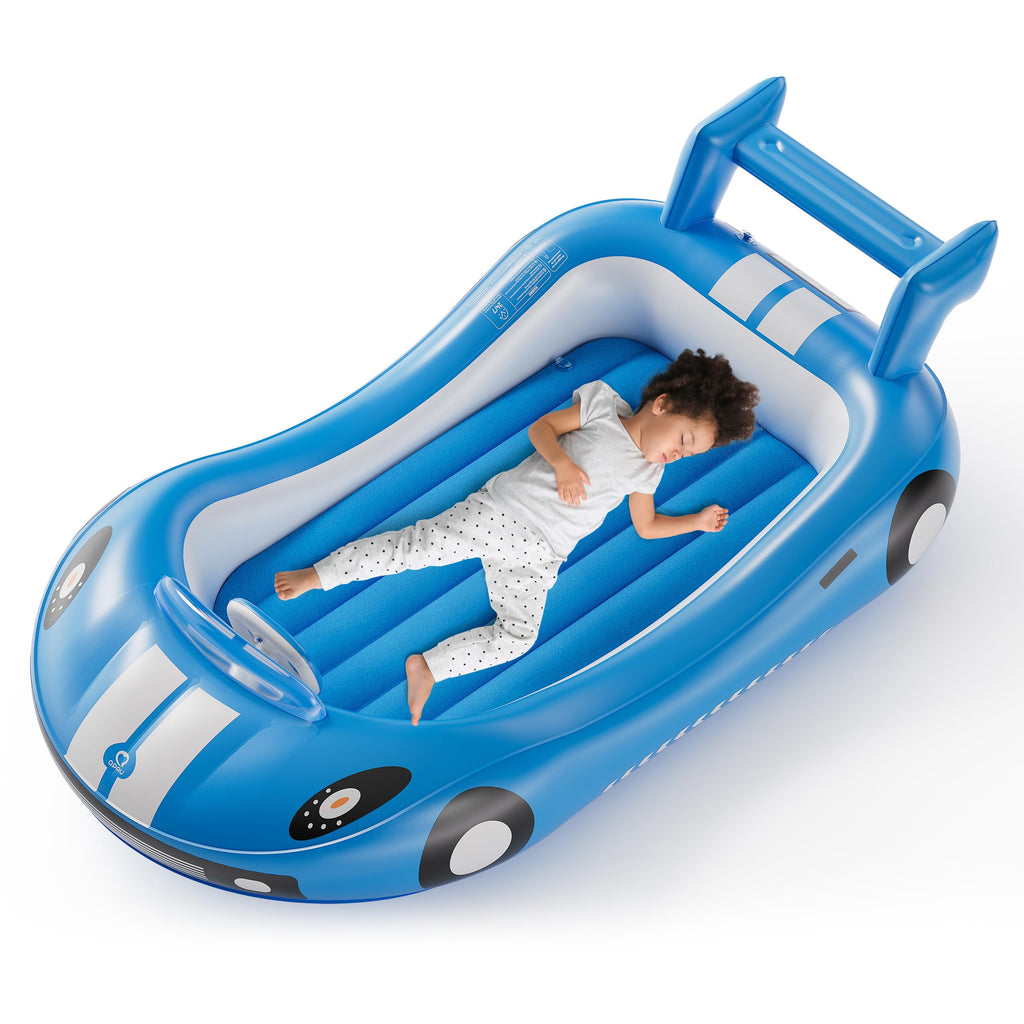Qpau Inflatable Kids Bed, Toddler Travel Bed With Sides, For Camping, Traveling, Hotel, Or Home Use, Hand Pump Included (Blue)