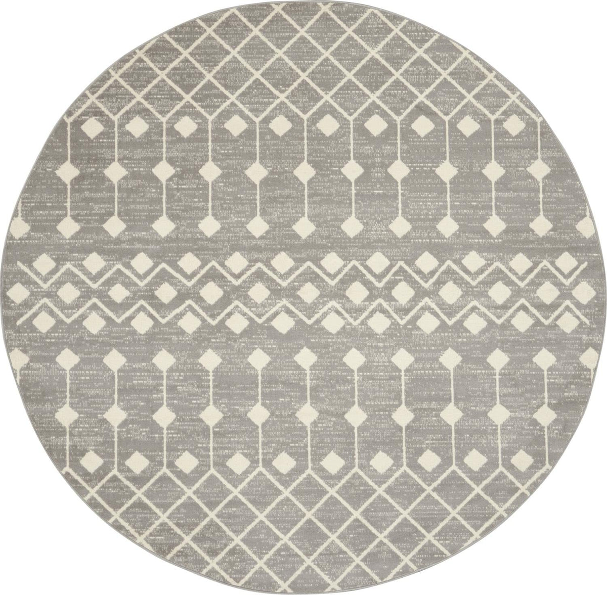 Nourison Grafix Moroccan Grey 8' X Round Area Rug, Easy Cleaning, Non Shedding, Bed Room, Living Room, Dining Room, Kitchen (8 R