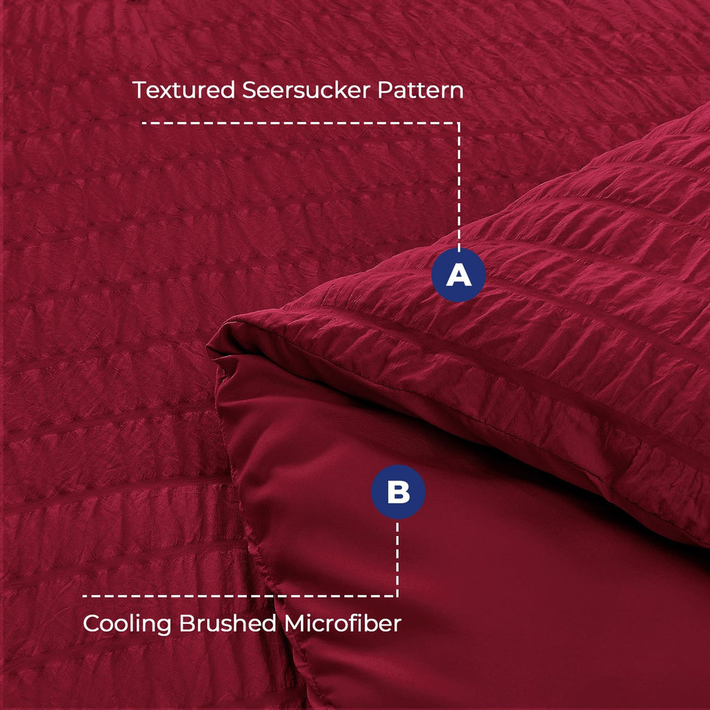Hymokege Burgundy Queen Comforter Set Seersucker 7 Pieces, All Season Luxury Bed In A Bag For Bedroom, Bedding Set With Comforte