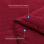 Hymokege Burgundy King Size Comforter Set Seersucker 7 Pieces, All Season Luxury Bed In A Bag For Bedroom, Bedding Set With Comf