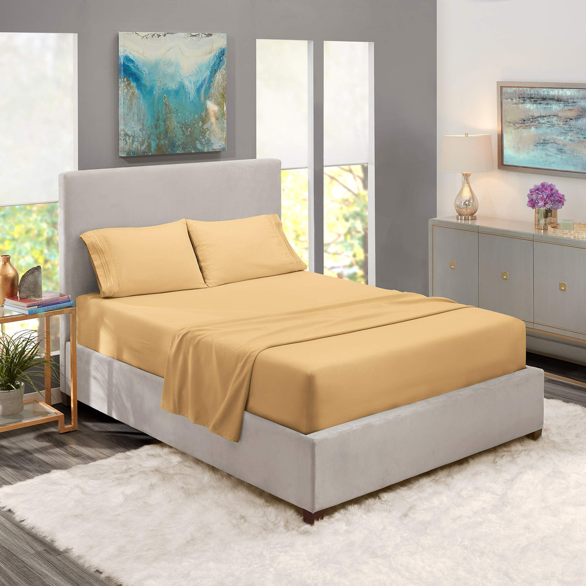 Nestl Split King Sheets Sets For Adjustable Bed - 5 Piece Split King Sheet Set, Double Brushed Split King Sheets, Hotel Luxury C