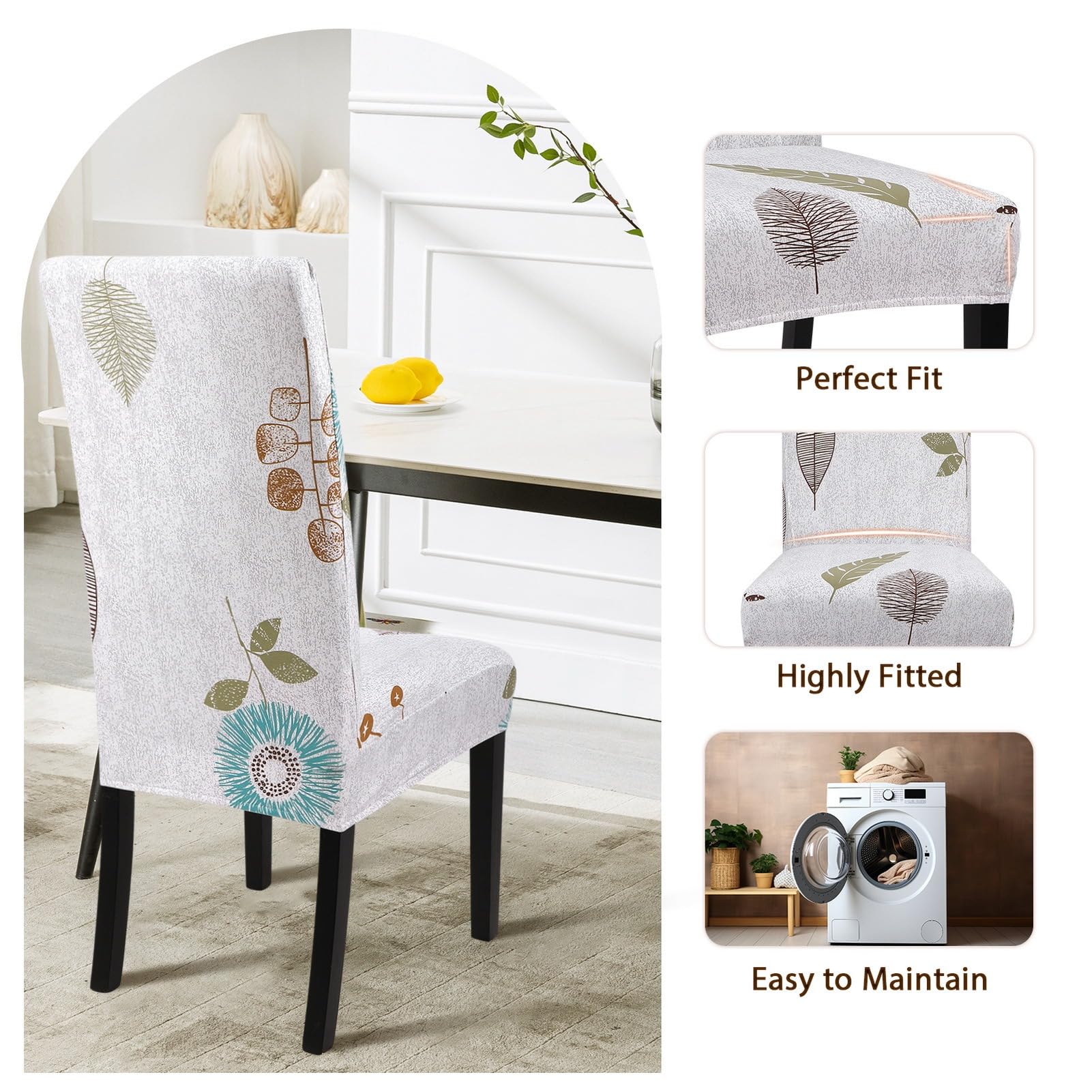 Searchi Printed Dining Room Chair Covers Set Of 4, Stretch Kitchen Chair Covers Washable Parsons Chair Slipcover Removable Dining Chair Protectors For Hotel,Ceremony(Autumn Leaves)