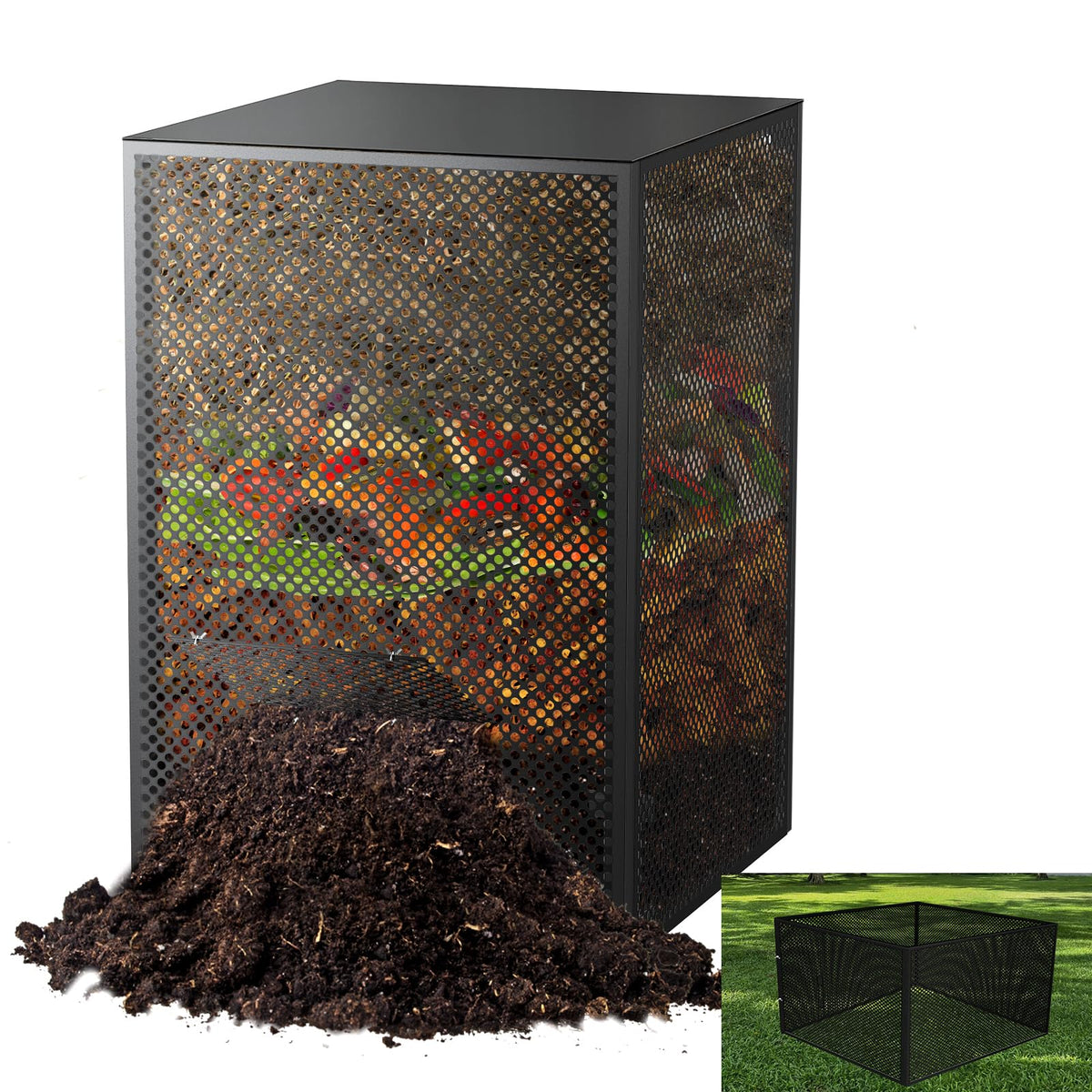 Compost Bin Outdoor with Lid  Large 93/130 Gal Composter 2in1 Design, HeavyDuty Galvanized Steel Perforated Sheet with Rust