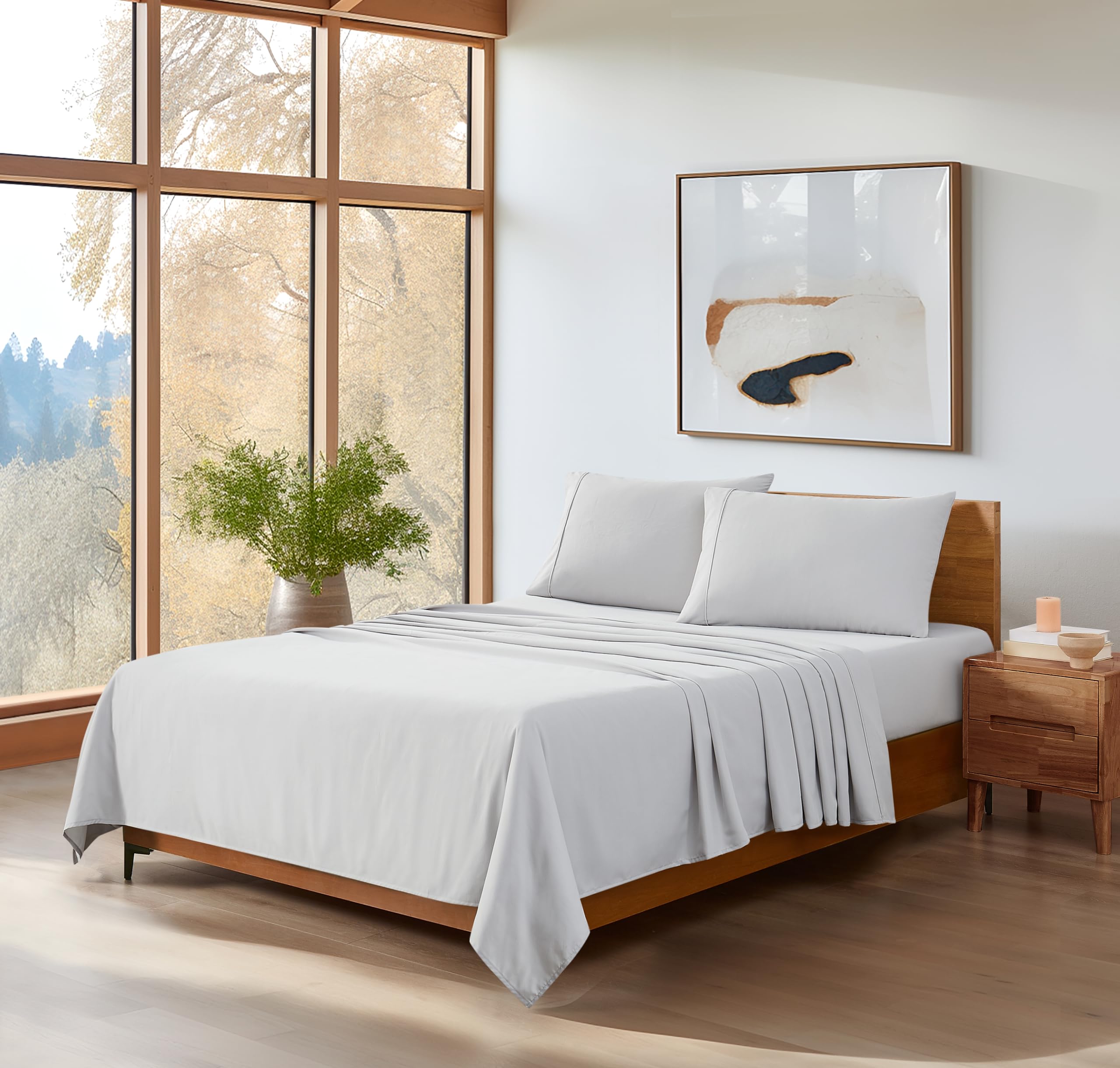 Ugg Hedi King Sheet Set 4-Piece Luxury Cooling Sheets Deep Pockets Premium Bedding With 2 Pillow Shams Hypoallergenic Machine Washable Soft Lightweight Bed Set For Bedroom, King, Stone Grey