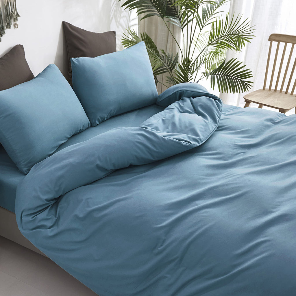 Luxlovery Blue Comforter Set Twin Men Women Solid Lake Blue Bedding Comforter Set Dark Color Quilts Blanket Cotton Soft Breathab