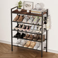 neatevday 5 Tier Shoe Rack, Shoe Rack for Front Door Entrance with Hook, Shoe Organizer with Adjustable Mesh Shelves, Metal Shoe