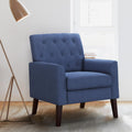 Lue Bona Navy Blue Linen Accent Chair 18.5' H, Button Tufted Armchair, Comfy Living Room Chair With Arms, Upholstered Modern Ar