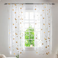 Cute Star Moon Sheer Curtains 84 Inch Length for Boys Girls Bedroom - Rod Pocket Light Filtering Starry Night Theme Gold Foil Pr
