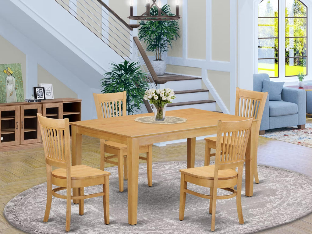 East West Furniture CAVA5-OAK-W 5 Piece Dining Room Table Set Includes a Rectangle Kitchen Table and 4 Dining Chairs, 36x60 Inch, Oak