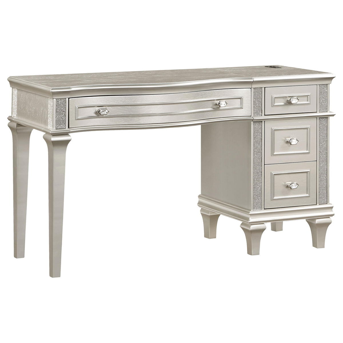 Coaster Home Furnishings Evangeline 4-Drawer Vanity Table With Faux Diamond Trim Silver And Ivory