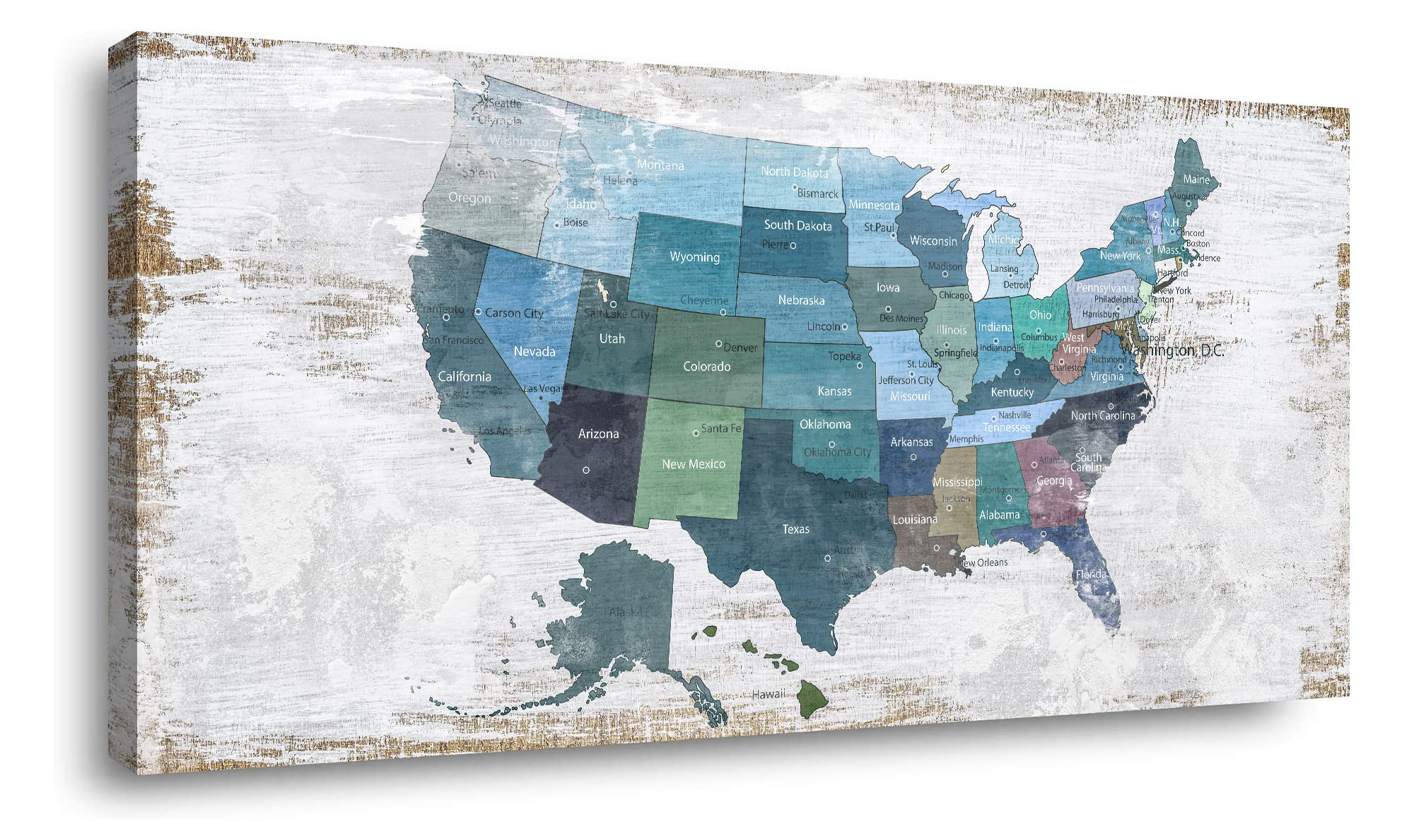 Map of The United States Wall Decor Map Canvas Wall Art for Wall Decoration Wood Background USA Canvas Prints for Bedroom Office
