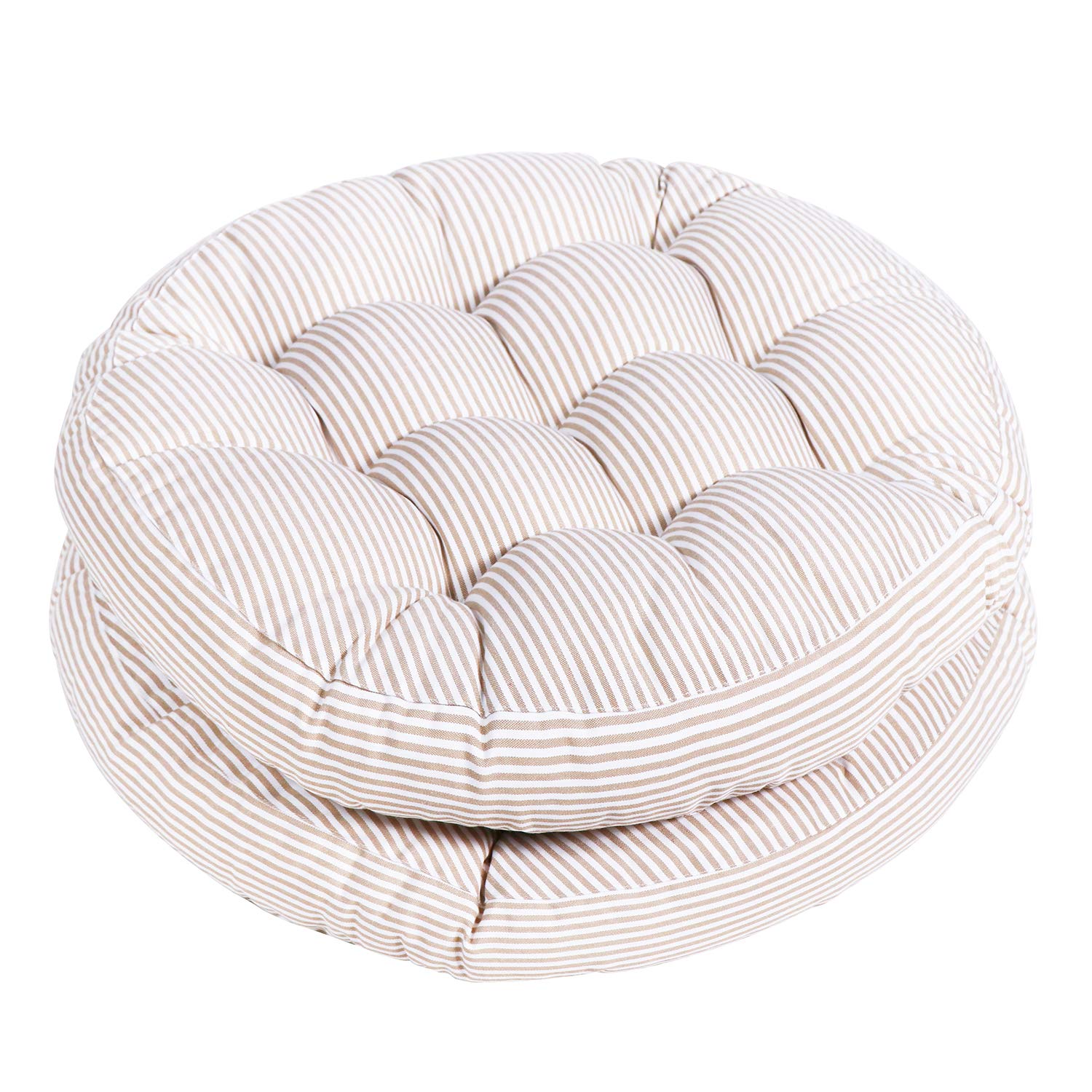 Tiita Striped Seat Cushion 2 Pack Beige Round Floor Pillows 22'X22' Chair Pad Cushions For Indoor/Outdoor Hanging Swing Chair
