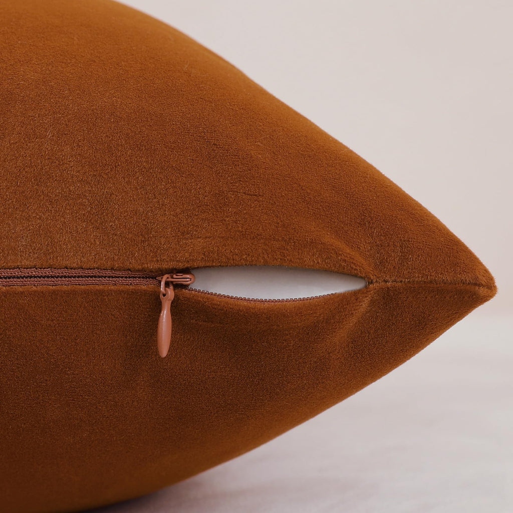 Jeneoo Set Of 2 Decorative Rust Throw Pillow Covers Soft Velvet Comfy Solid Couch Cushion Cover Decor (Dark Orange,18 X 18 Inche