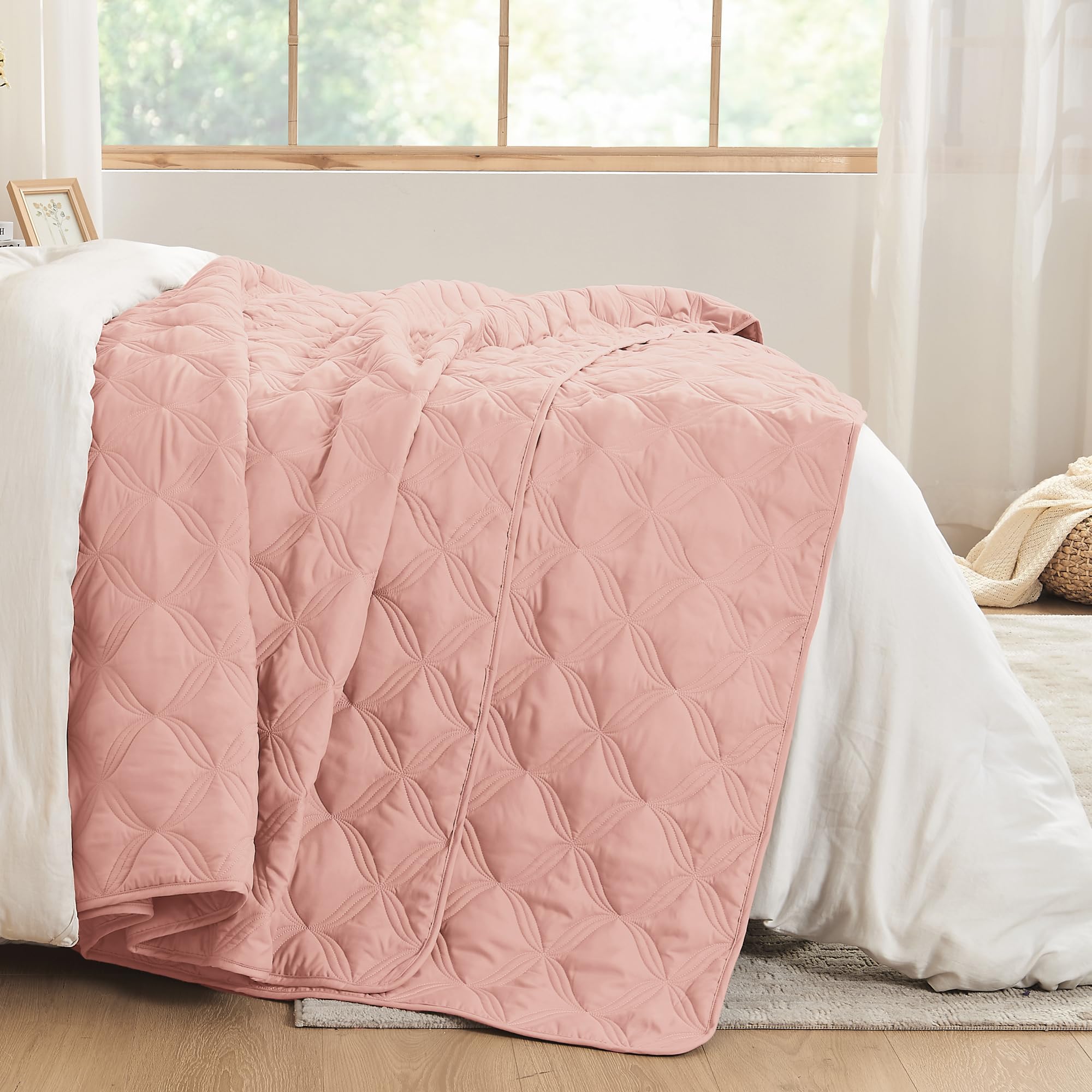 Litanika Oversized King Quilt Bedding Set,120X120Inch Super King Blush Pink Comforter Bedspreads Lightweight Bed Coverlets Boho