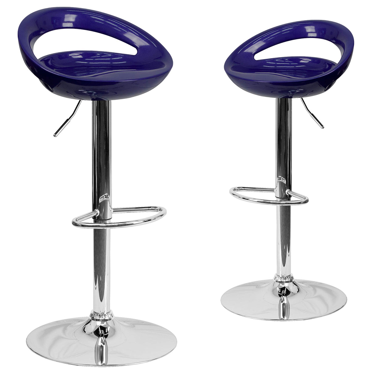 Flash Furniture Dash Contemporary Blue Plastic Adjustable Height Barstool With Rounded Cutout Back And Chrome Base (Pack Of 1)