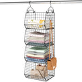 X-cosrack 4 Tier Closet Hanging Organizer, Clothes Hanging Shelves with 5 S Hooks, Wire Storage Basket Bins, for Clothing Sweate