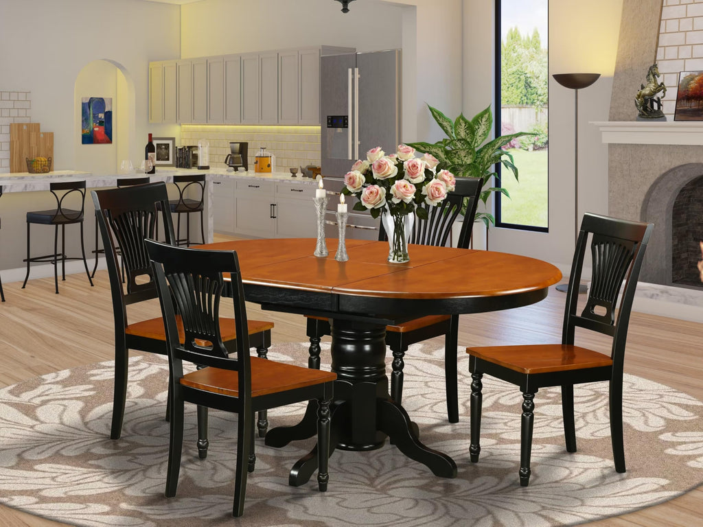 East West Furniture AVPL5-BCH-W Avon 5 Piece Kitchen Set for 4 Includes an Oval Dining Room Table with Butterfly Leaf and 4 Solid Wood Seat Chairs, 42x60 Inch