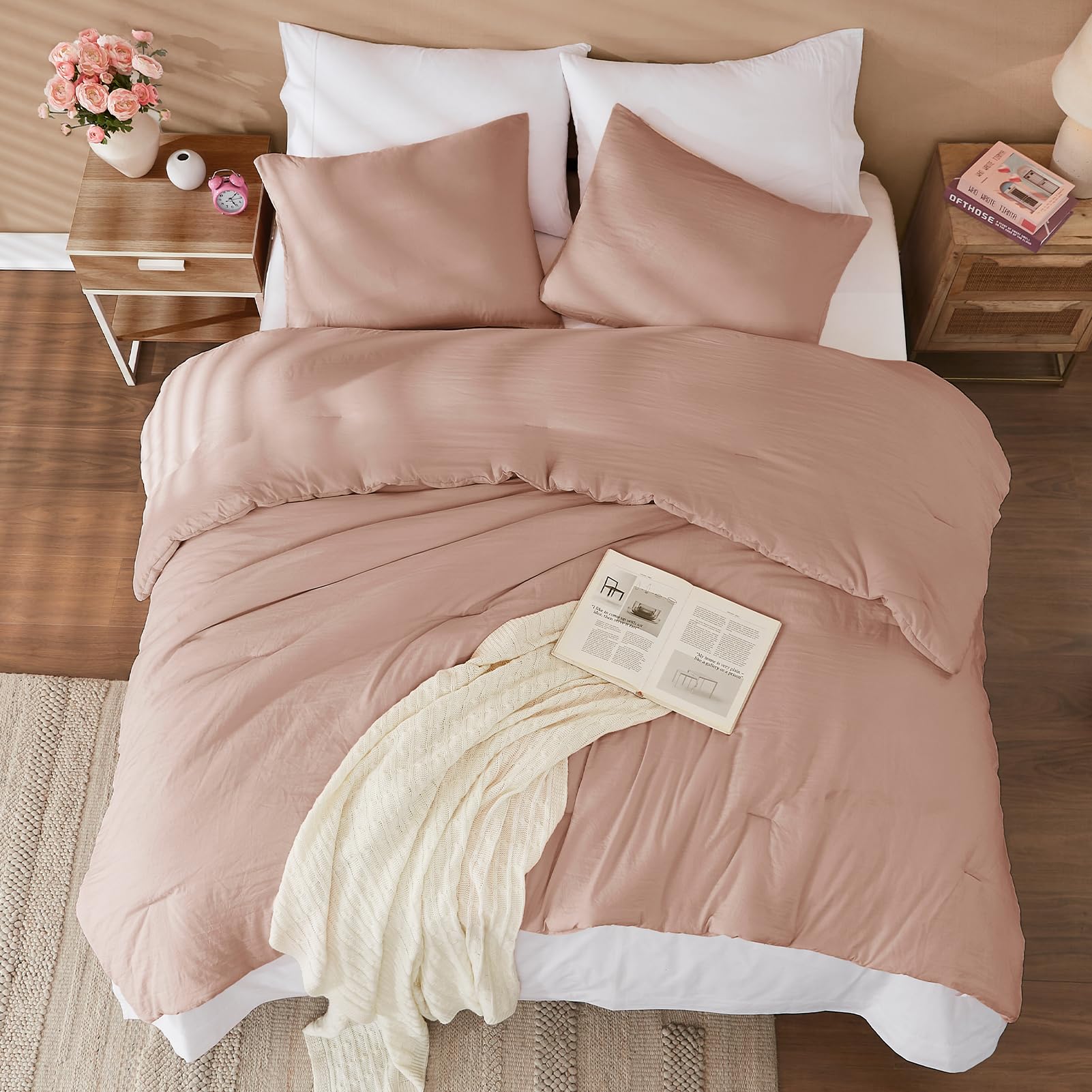 Wrensonge Twin Xl Comforter Set, 2 Piece Dusty Pink Soft Microfiber Twin Bedding Sets(1 Fluffy Twin Xl Comforter With 1 Pillow S