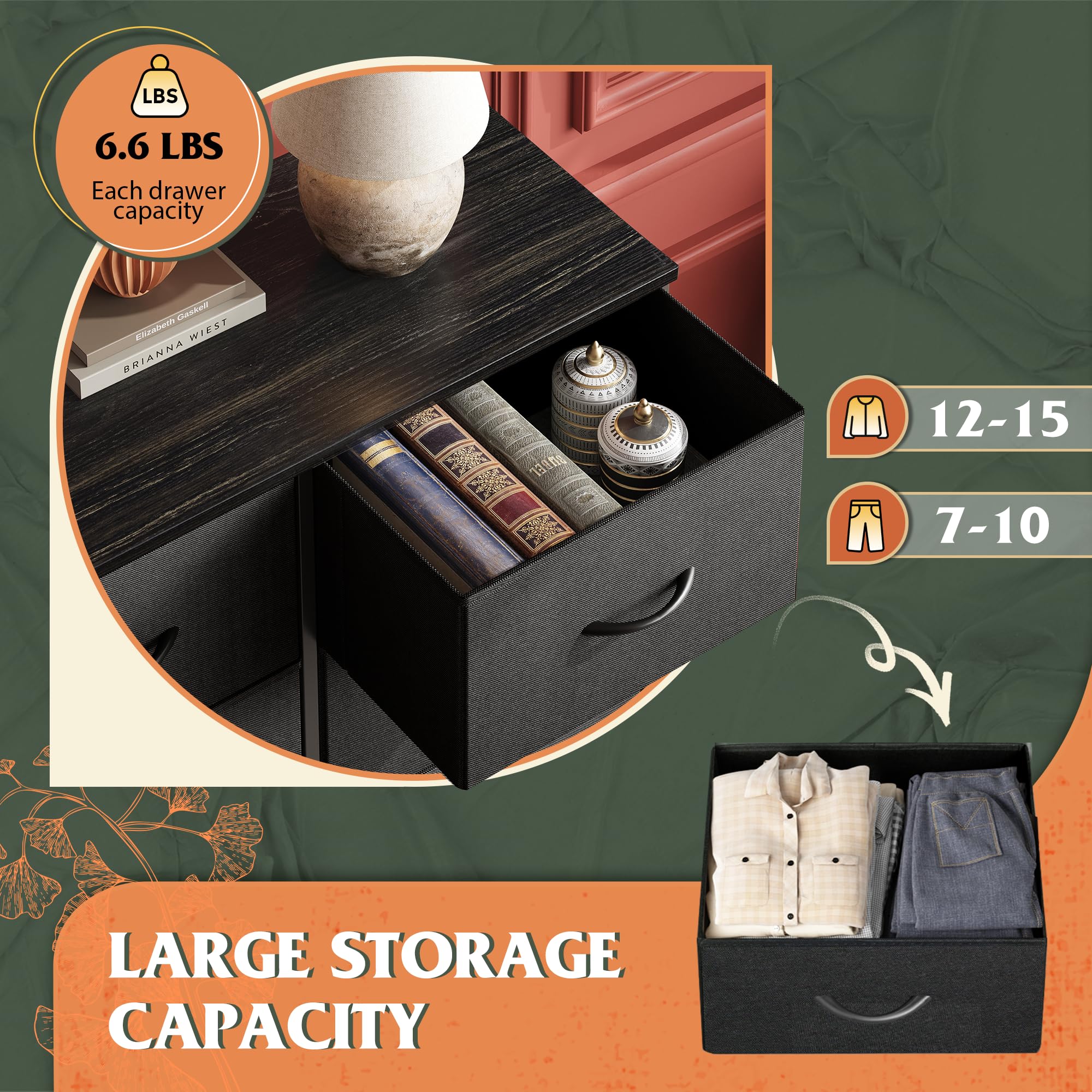 Wlive Fabric Dresser For Bedroom, Tall Dresser With 8 Drawers, Storage Tower With Fabric Bins, Double Dresser, Chest Of Drawers For Closet, Living Room, Hallway, Charcoal Black