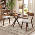 Tangkula Mid-Century Modern Round Dining Table Set for 2, Wooden Kitchen Table & 2 Chairs with Cushioned Seats, Compact 3-Piece 
