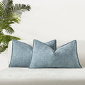 Juspurbet Light Blue Chenille Lumbar Throw Pillow Covers 16X24 Inch Set Of 2 Decorative Soft Textured Cushion Cases For Living R