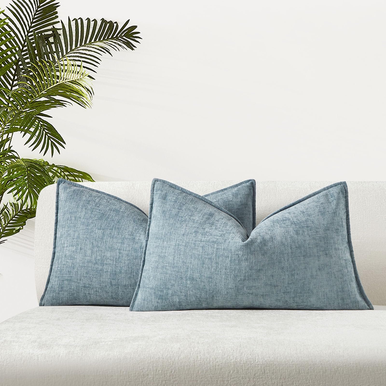 Juspurbet Light Blue Chenille Lumbar Throw Pillow Covers 16X24 Inch Set Of 2 Decorative Soft Textured Cushion Cases For Living R