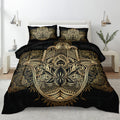 Boho Comforter Set Black And Gold Comforter Hamsa Hand Of Fatima Bohemian Floral Printed Hippie Bedding Sets King 1 Comforter 2