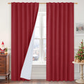 LAMIT Red 100% Blackout Linen Curtains, 84 Inch Linen Textured Living Room Christmas Decor Curtains Room Darkening Back Tab and 