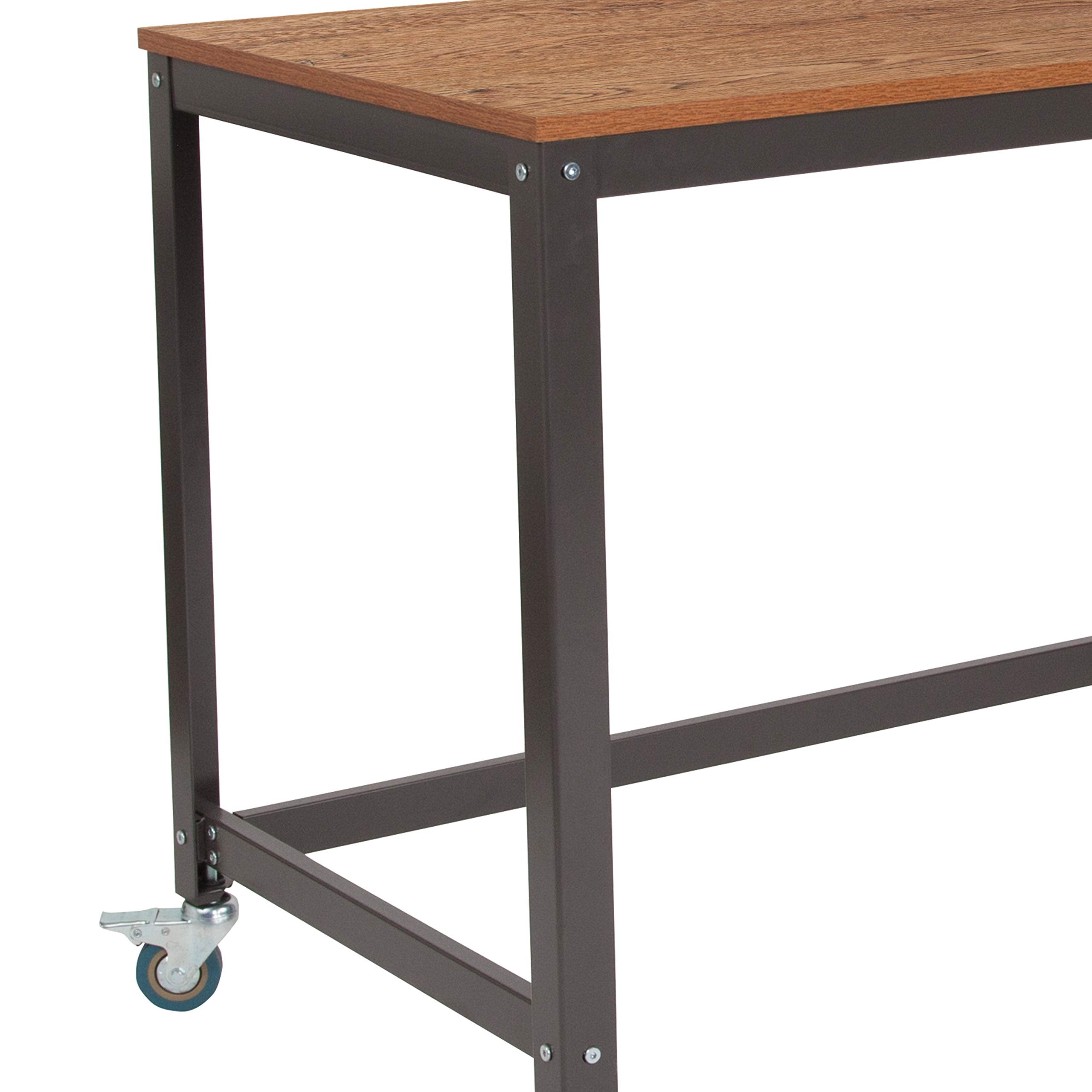 Flash Furniture Livingston Collection Computer Table And Desk In Brown Oak Wood Grain Finish With Metal Wheels