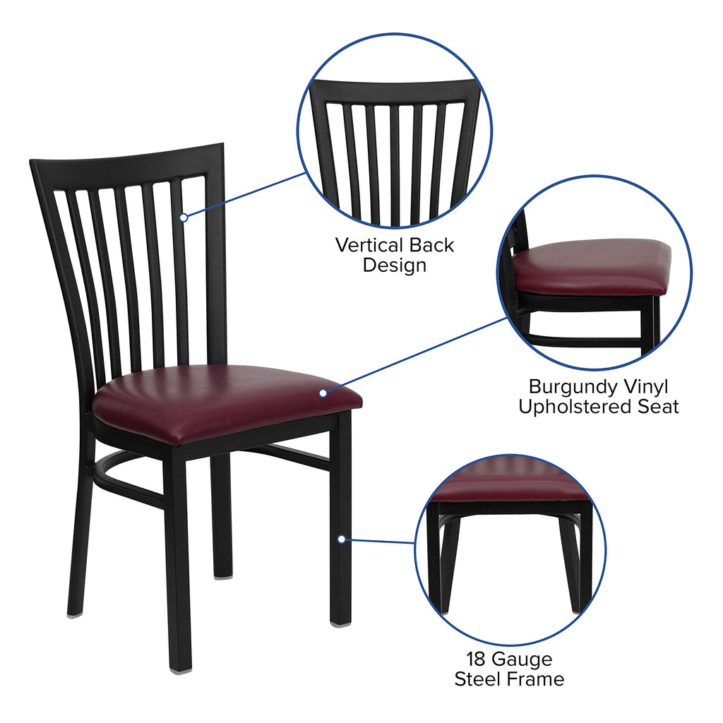 Flash Furniture HERCULES Series Black School House Back Metal Restaurant Chair - Burgundy Vinyl Seat