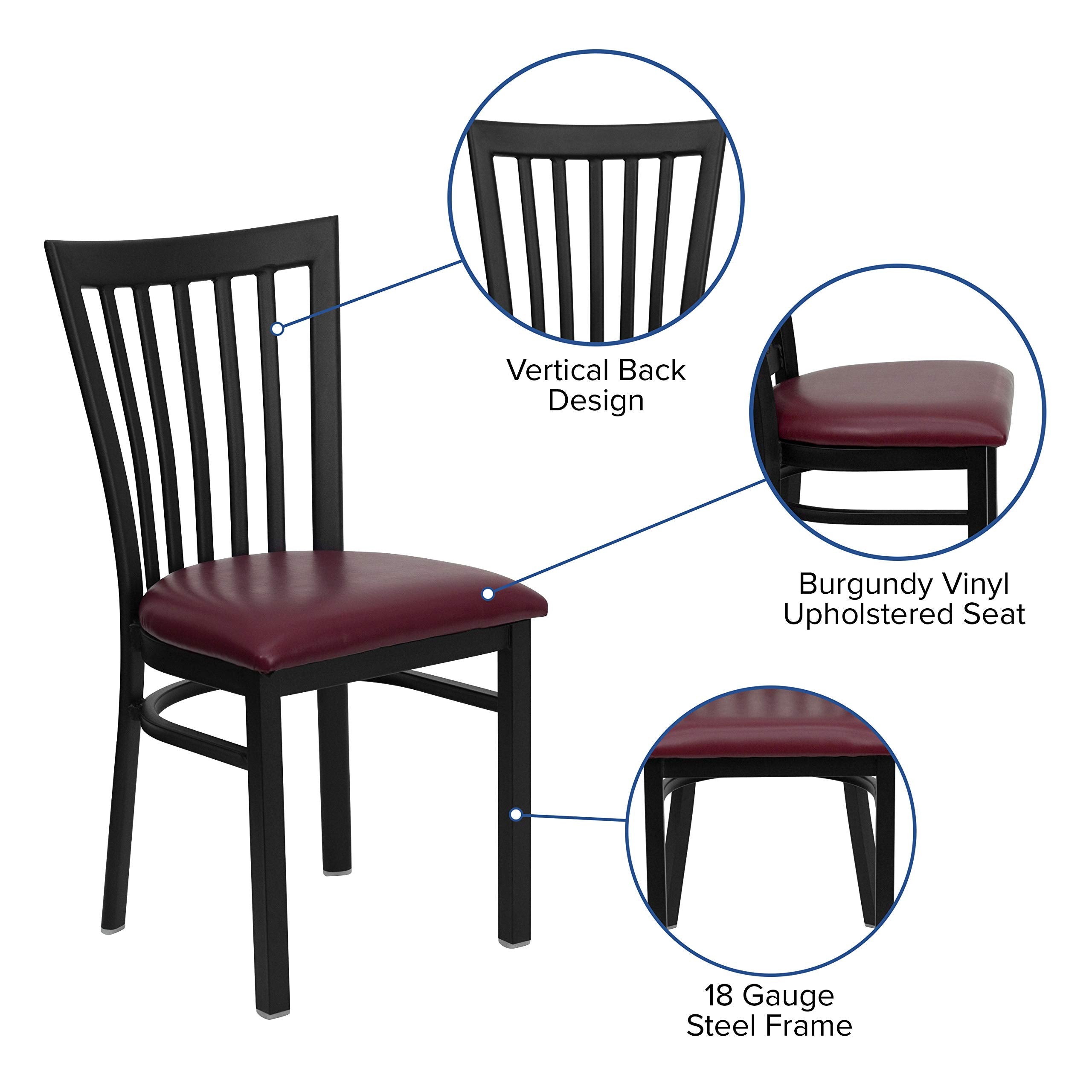 Flash Furniture HERCULES Series Black School House Back Metal Restaurant Chair - Burgundy Vinyl Seat