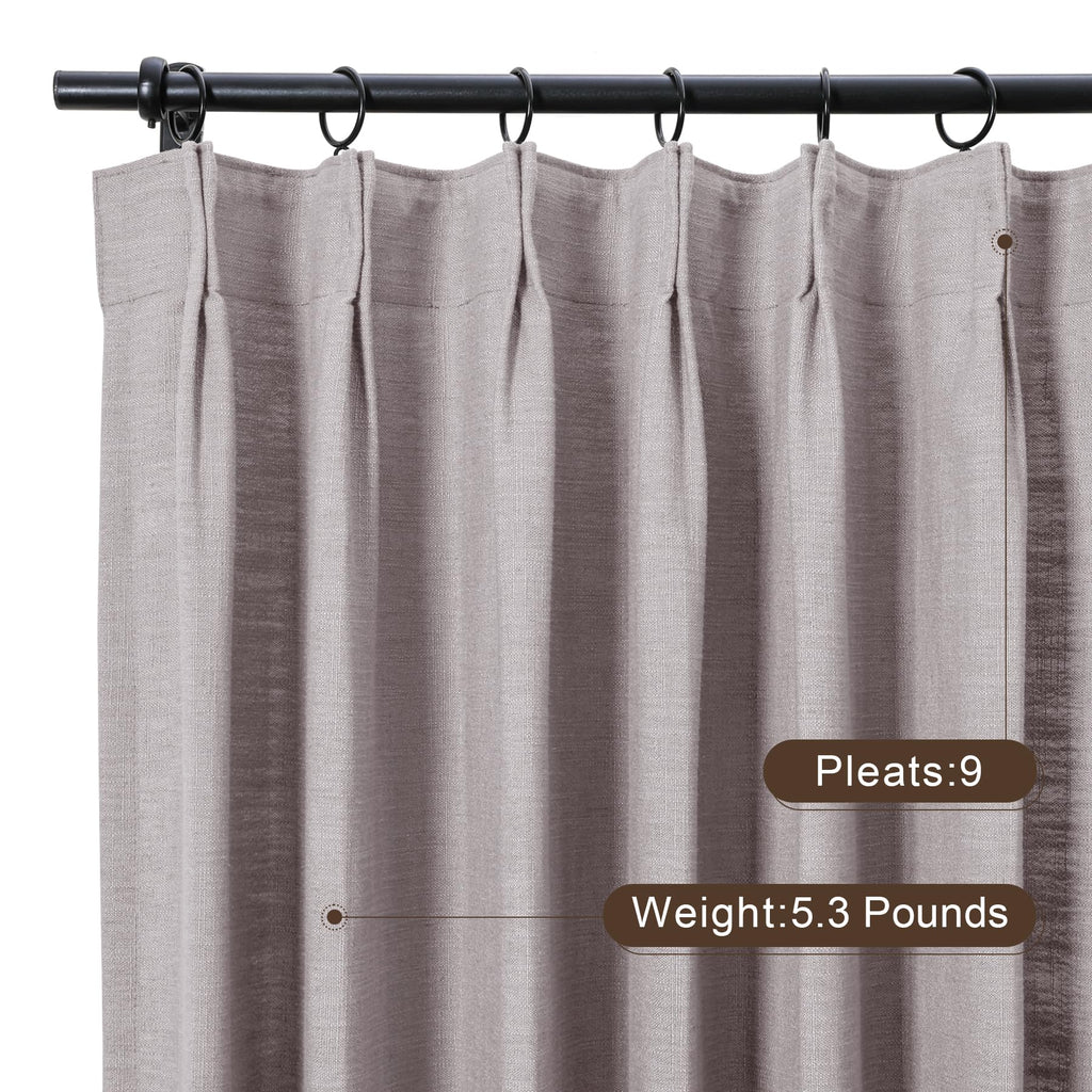 Twopages Parchment Linen Pinch Pleat Drape For Dining Room, Room Darkening Light Filtering Double Layer Lined Curtain Window Tre