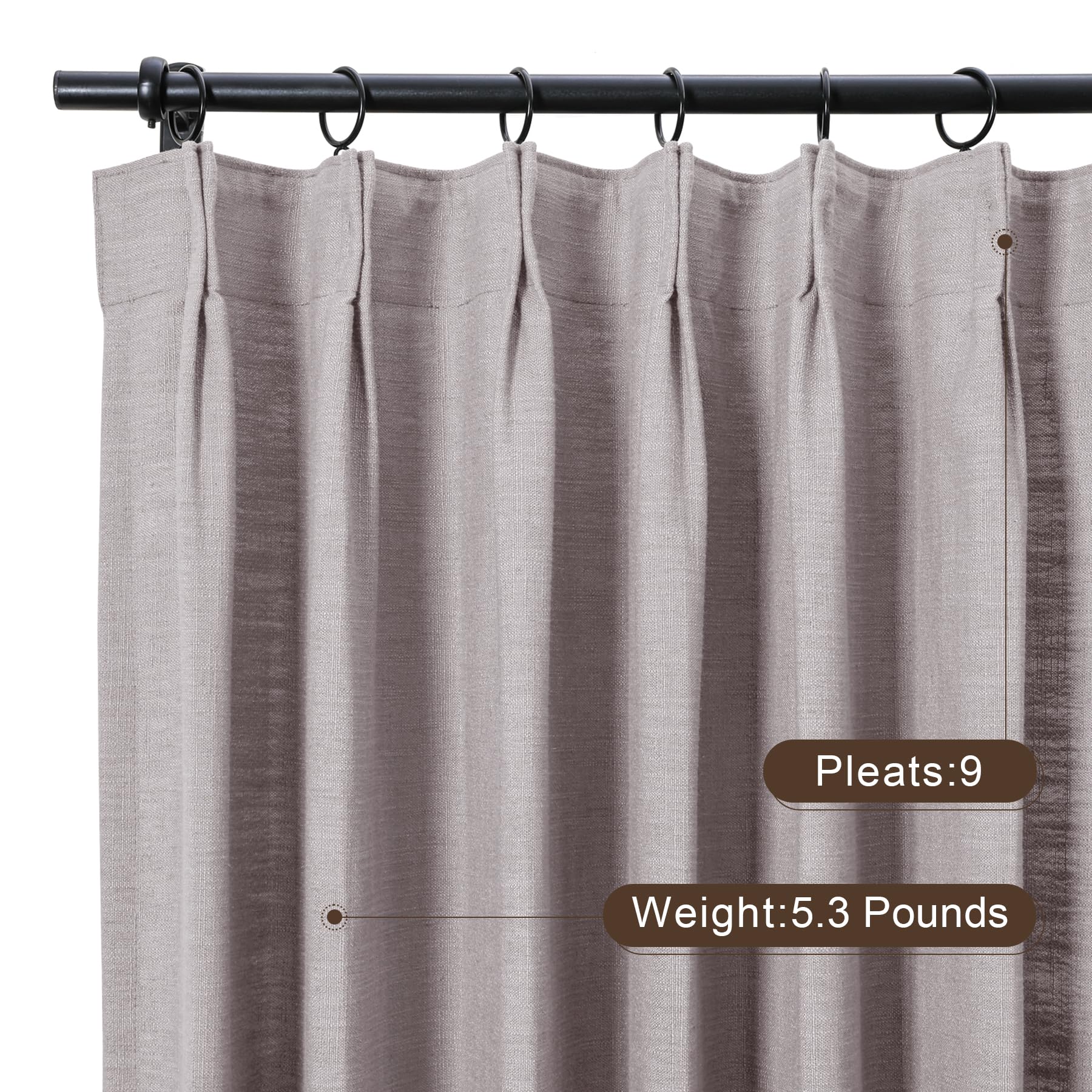 Twopages Parchment Linen Pinch Pleat Drape For Dining Room, Room Darkening Light Filtering Double Layer Lined Curtain Window Tre