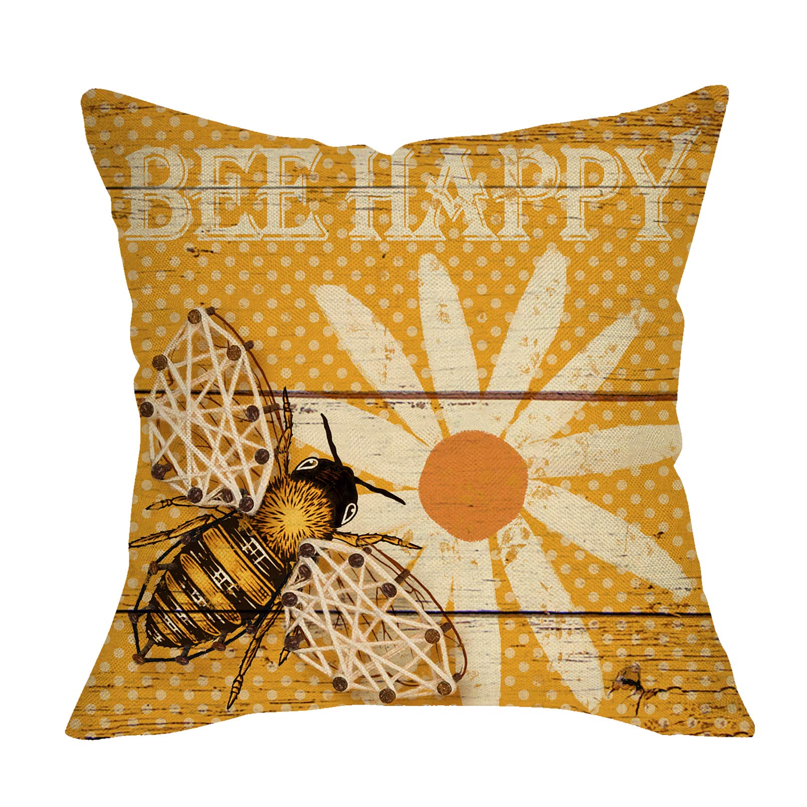 Softxpp Spring Rustic Bee Happy Sunflowers Pillow Cover Farmhouse Polka Dot D  Cor Vintage Summer Sign Cushion Case Decorative F