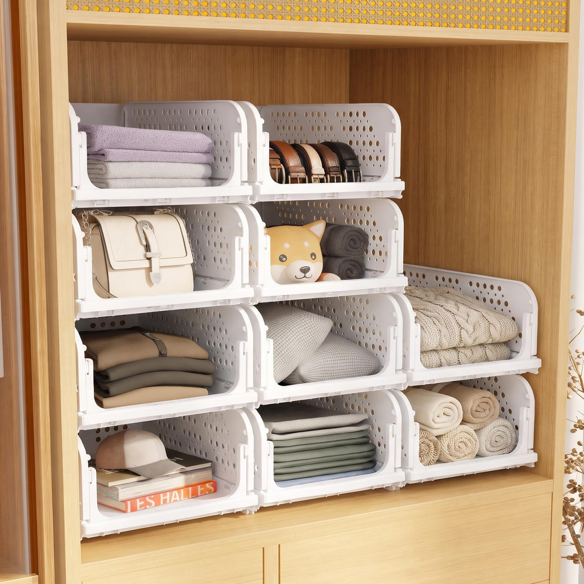 Happer Clothes Organizer for Wardrobe Foldable & Stackable Closet Organizer, 10 Piece, White Stacky 10