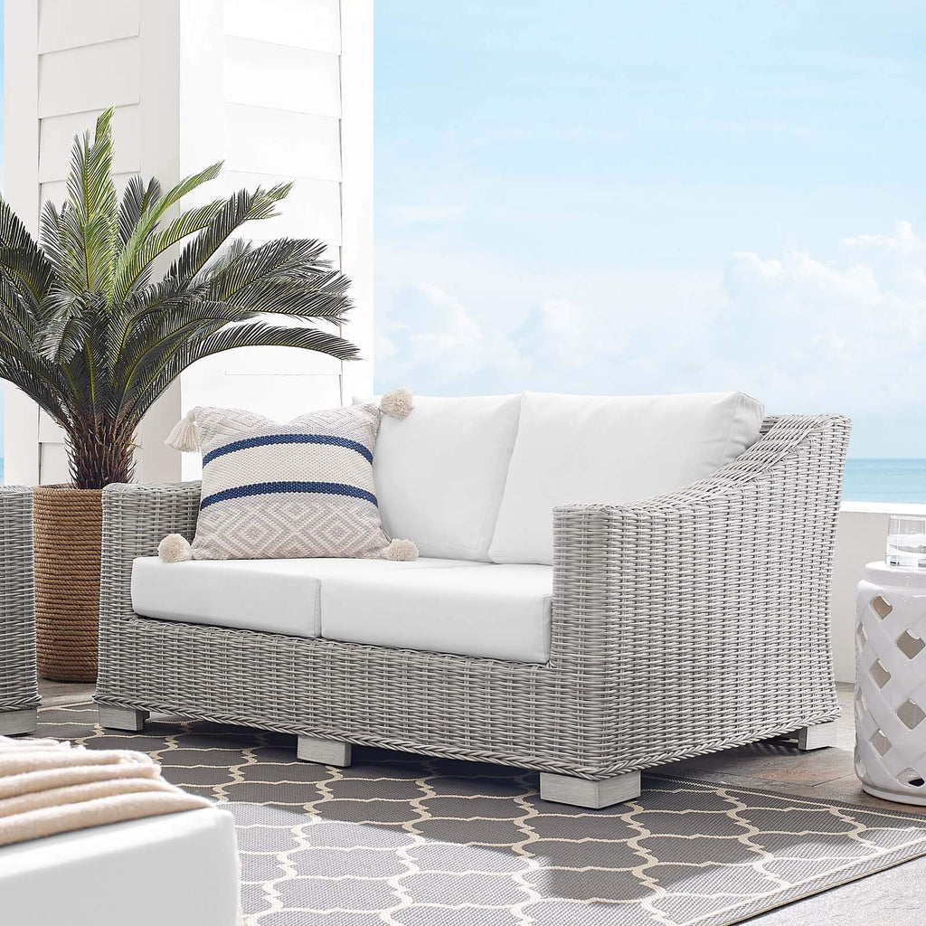 Modway Eei-3973-Lgr-Whi Conway Sunbrella Outdoor Patio Wicker Rattan, Loveseat, Light Gray White